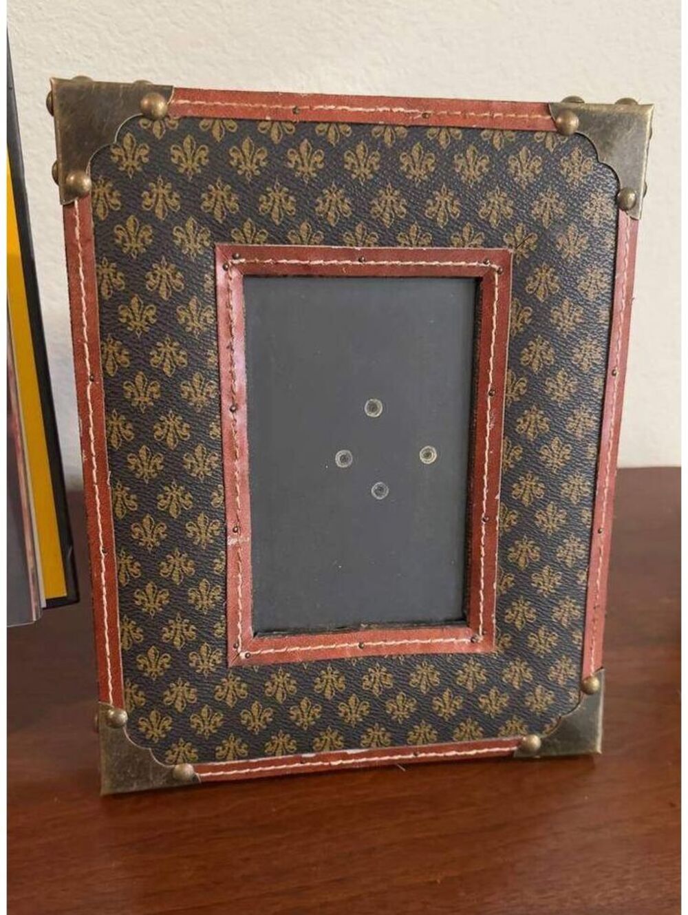 4x6 Faux Leather Metal Fleur de Lis Photo Frame French Country Two’s Company
